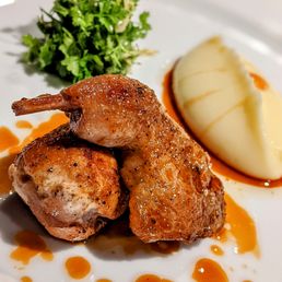 L'atelier de Joel robuchon signature dishes Foie Stuffed Quail
La Caille
Smoked Bacon Lardons